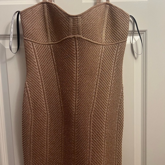 Herve Leger Ottoman Sweetheart Mini dress in Metallic Rise Gold - Picture 4 of 7